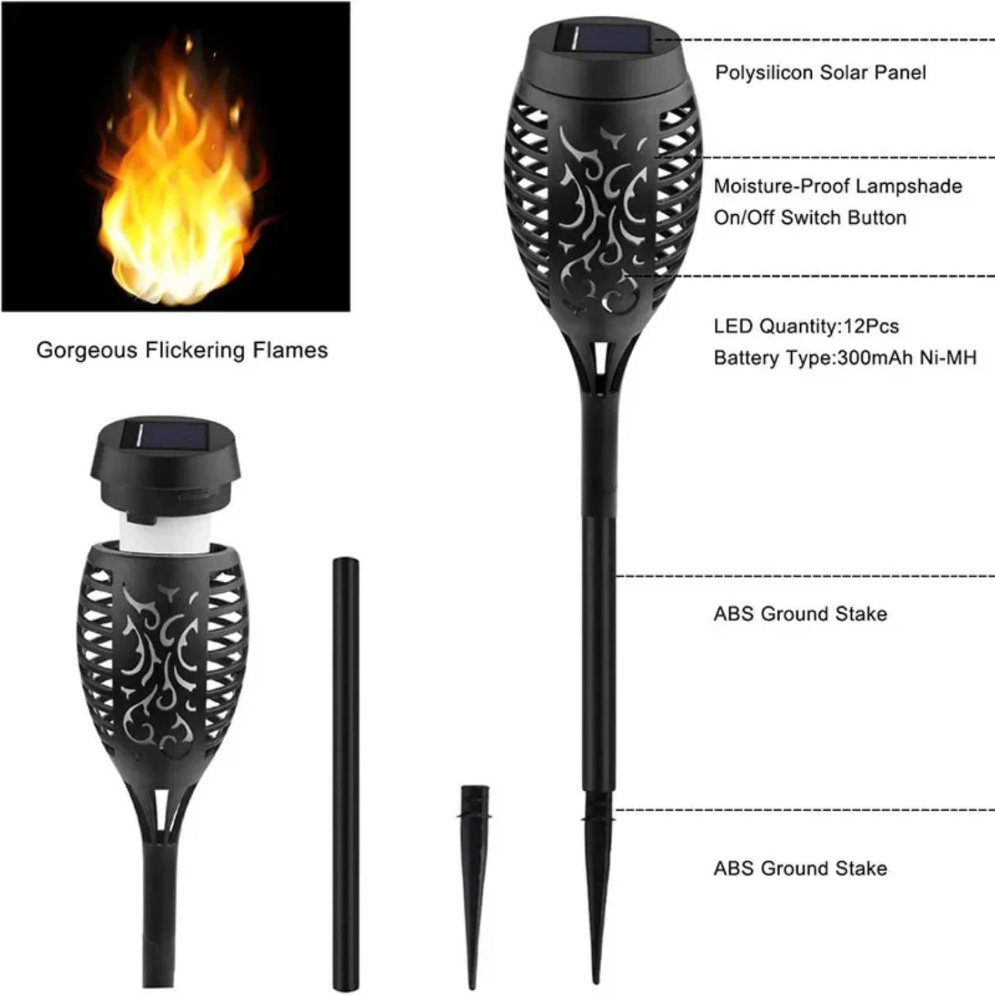 1/2/4 Pcs Solar Flame Torch Light - Outdoor, Waterproof