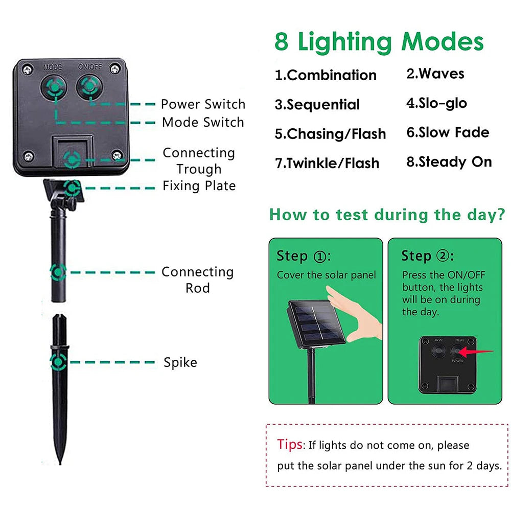 300 LED Solar Outdoor Curtain Light - 8 Modes