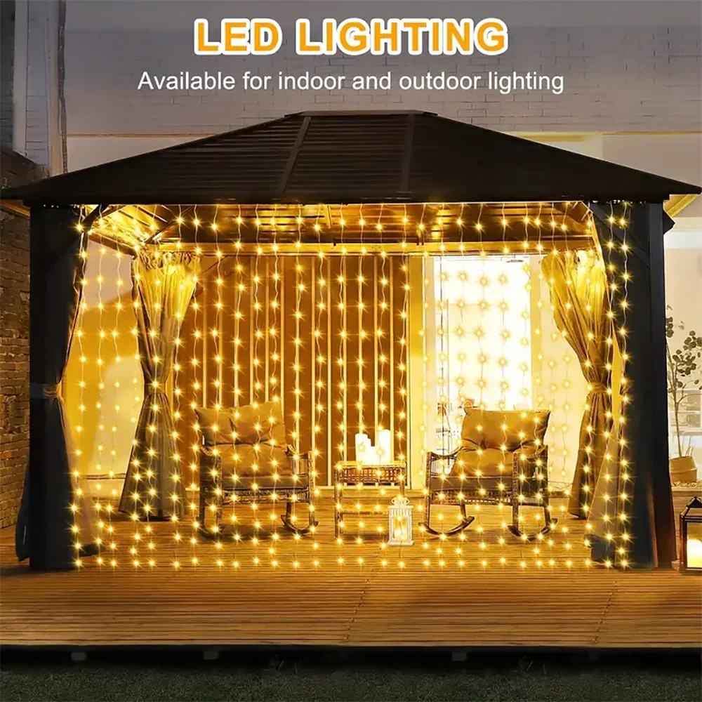 300 LED Solar Outdoor Curtain Light - 8 Modes