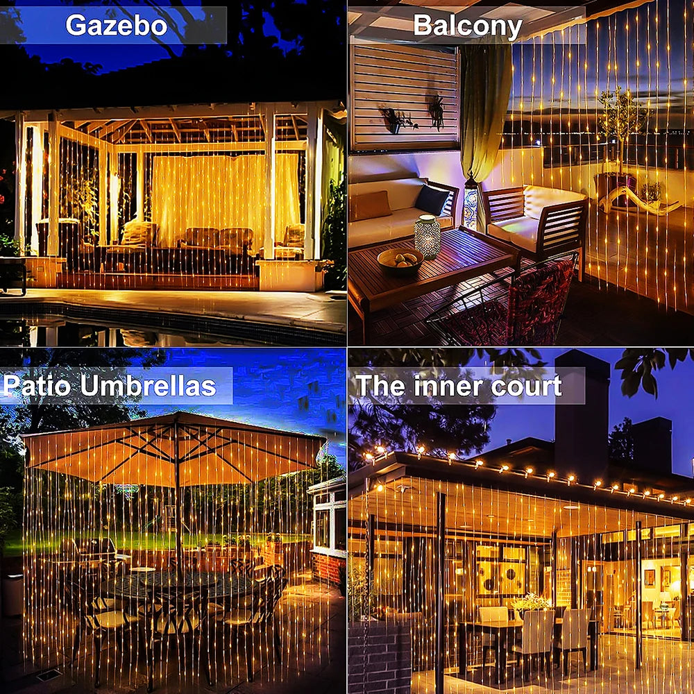 300 LED Solar Outdoor Curtain Light - 8 Modes