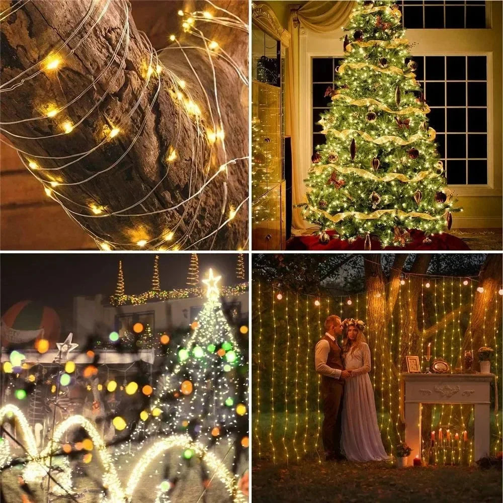 300 LED Solar Outdoor Curtain Light - 8 Modes