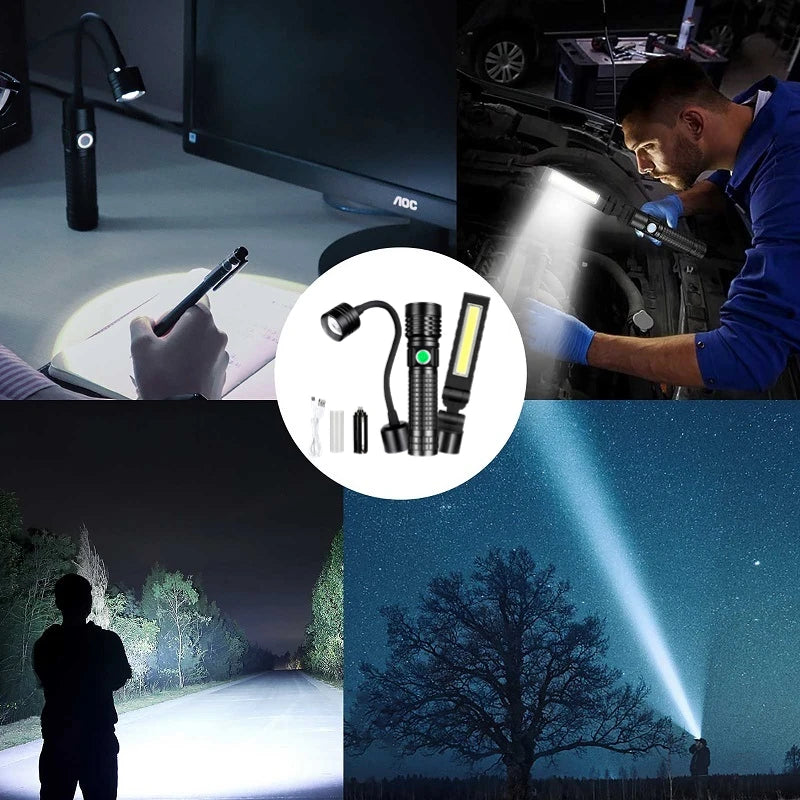 3-In-1 USB Rechargeable LED Flashlight Set