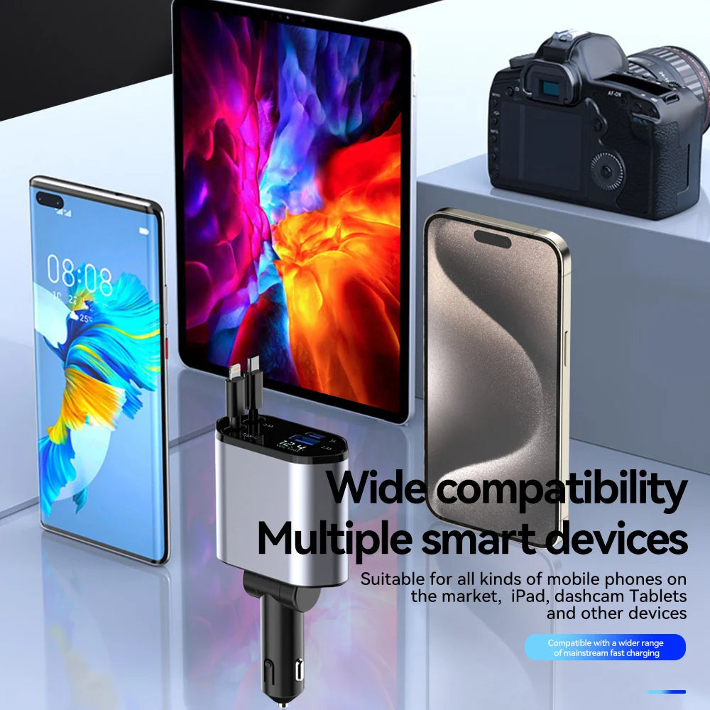 120W 4 in 1 Car Charger USB Type C Fast Charger