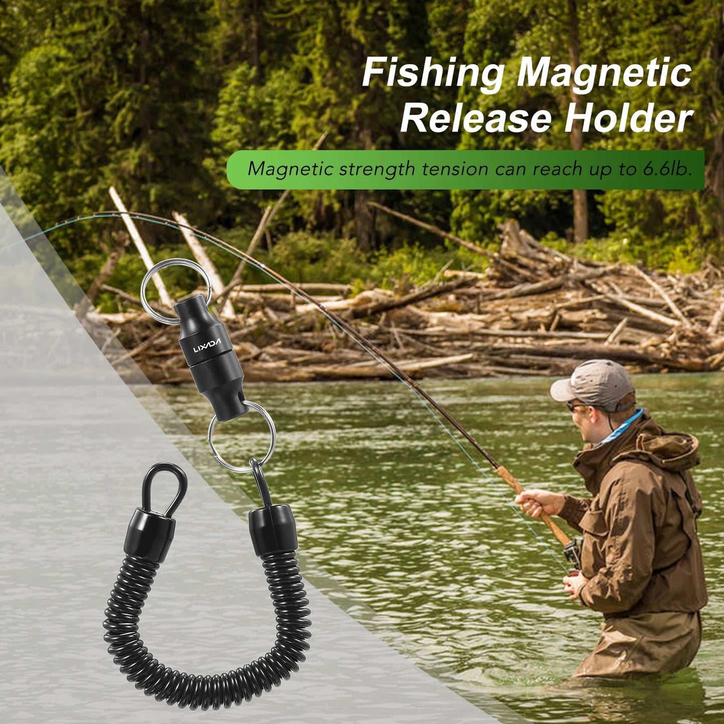 Fly Fishing Net Release Clip - Magnetic with Coiled Lanyard