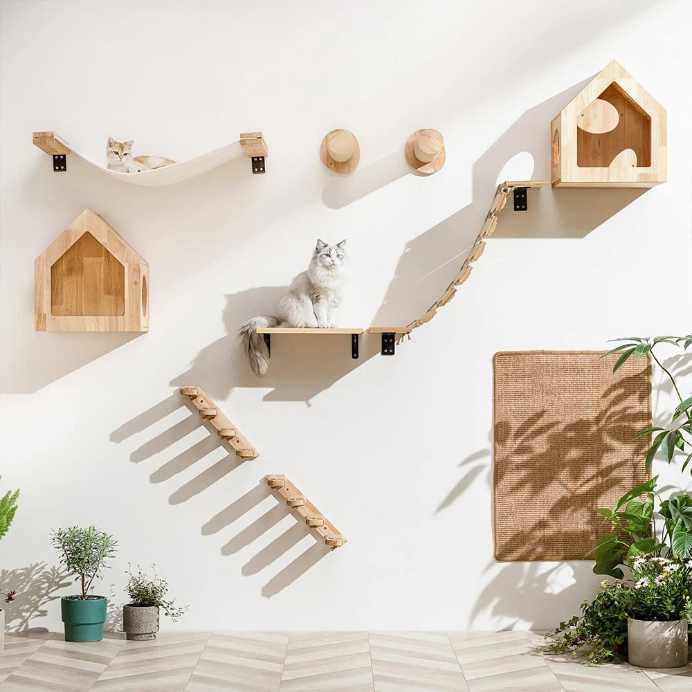 Wall Mounted Cat Climbing Shelf / Stairway With Sisal Scratching Post