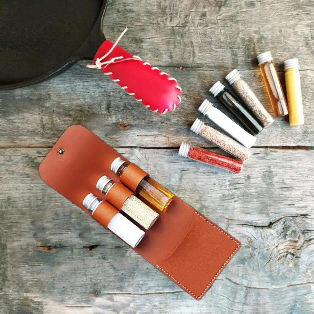 Portable Outdoor BBQ Picnic Kit - With Leather Storage Bag & Seasoning Spices