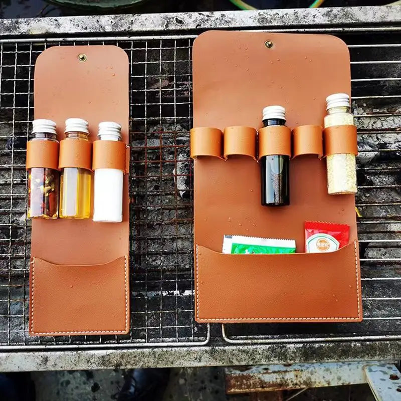 Portable Outdoor BBQ Picnic Kit - With Leather Storage Bag & Seasoning Spices