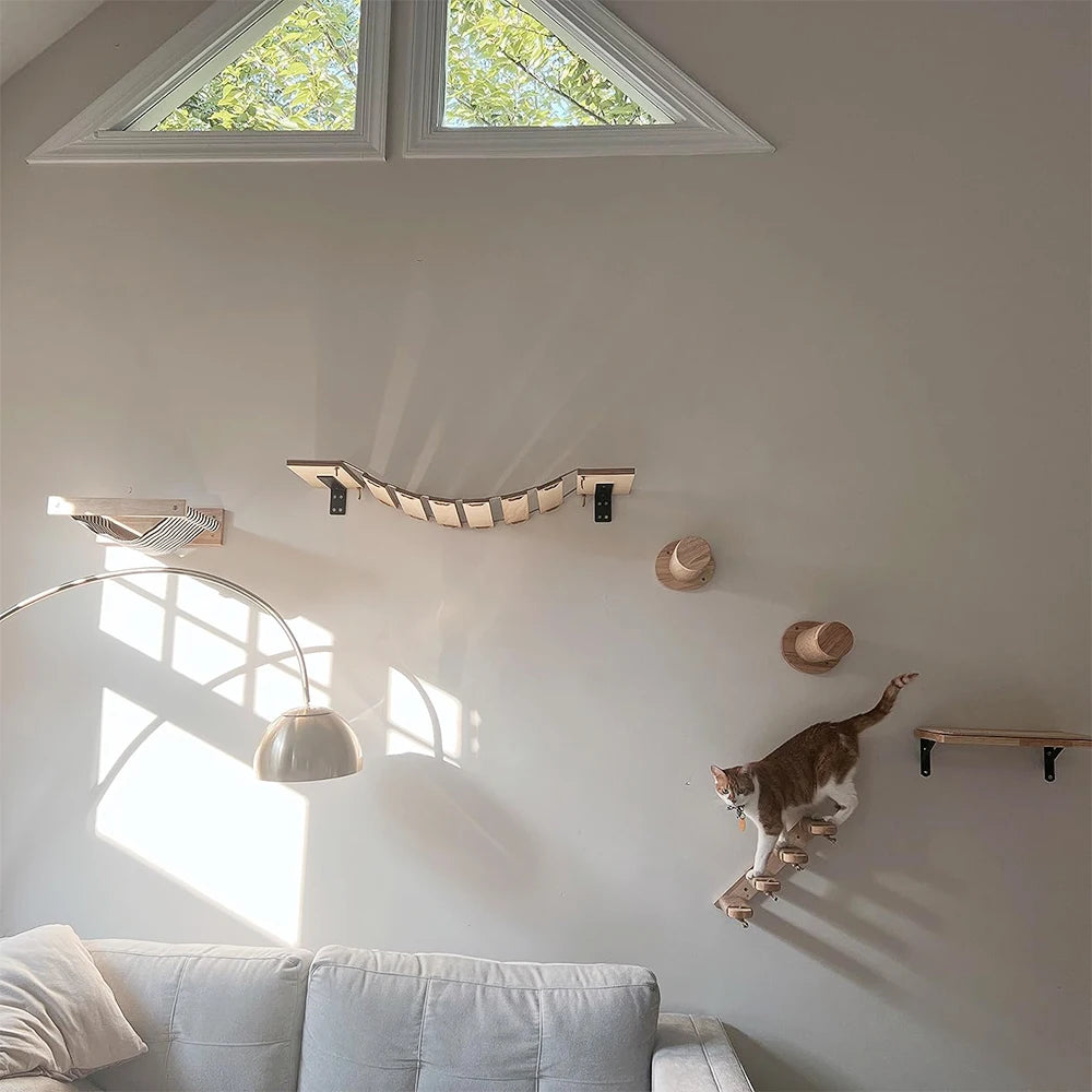 Wall Mounted Cat Climbing Shelf / Stairway With Sisal Scratching Post