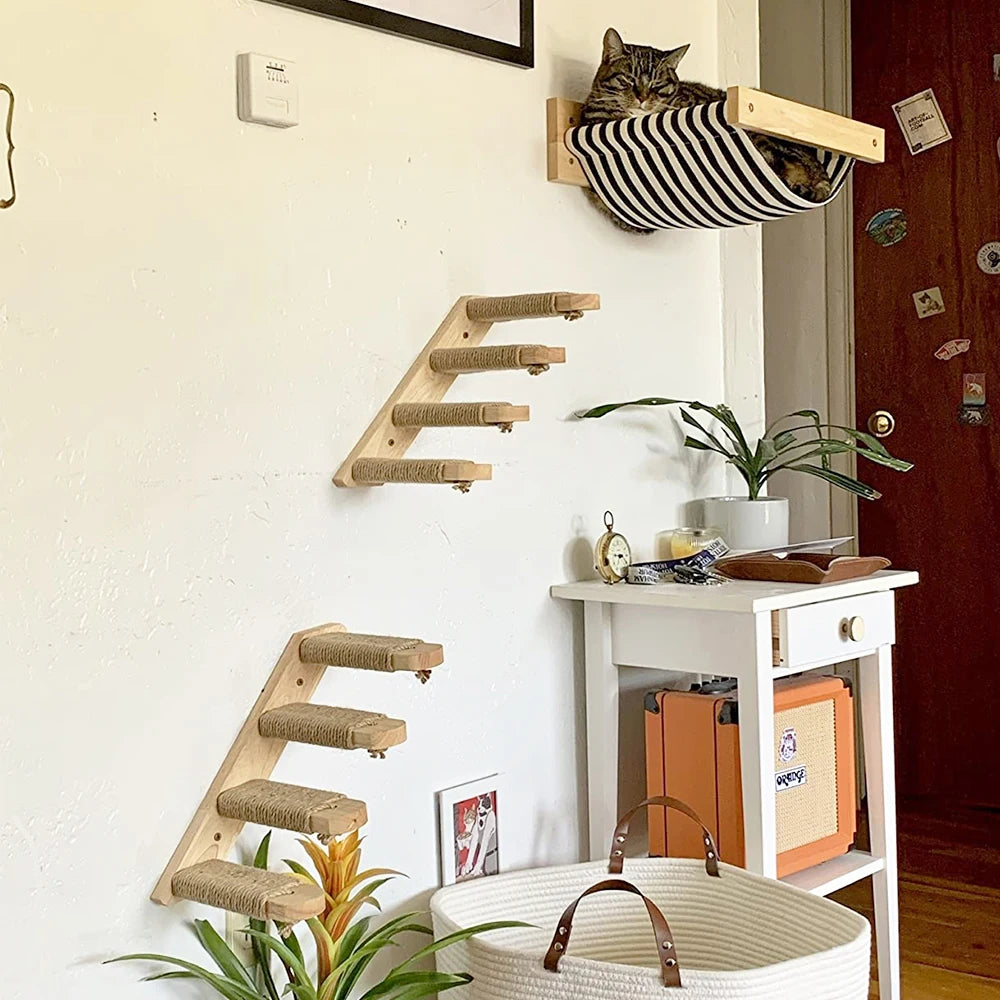 Wall Mounted Cat Climbing Shelf / Stairway With Sisal Scratching Post