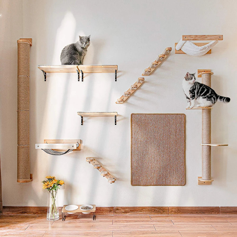 Wall Mounted Cat Climbing Shelf / Stairway With Sisal Scratching Post