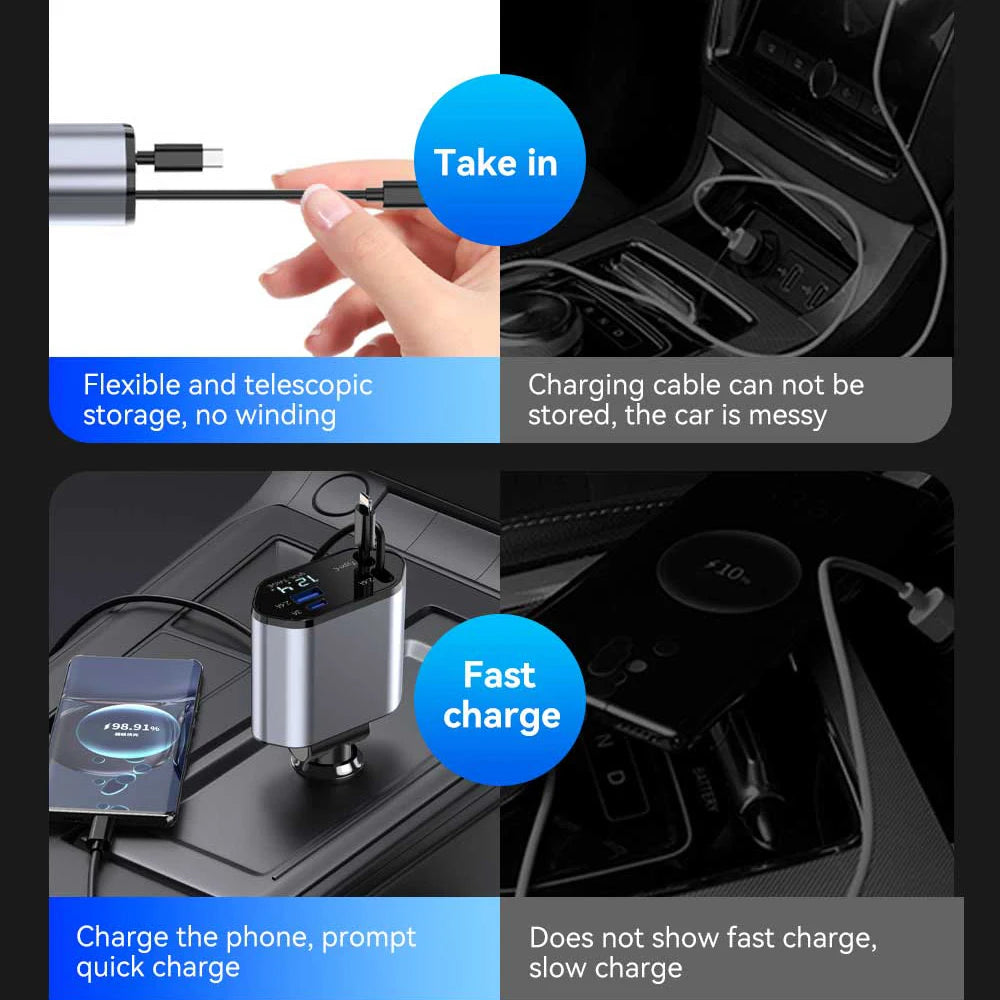120W 4 in 1 Car Charger USB Type C Fast Charger