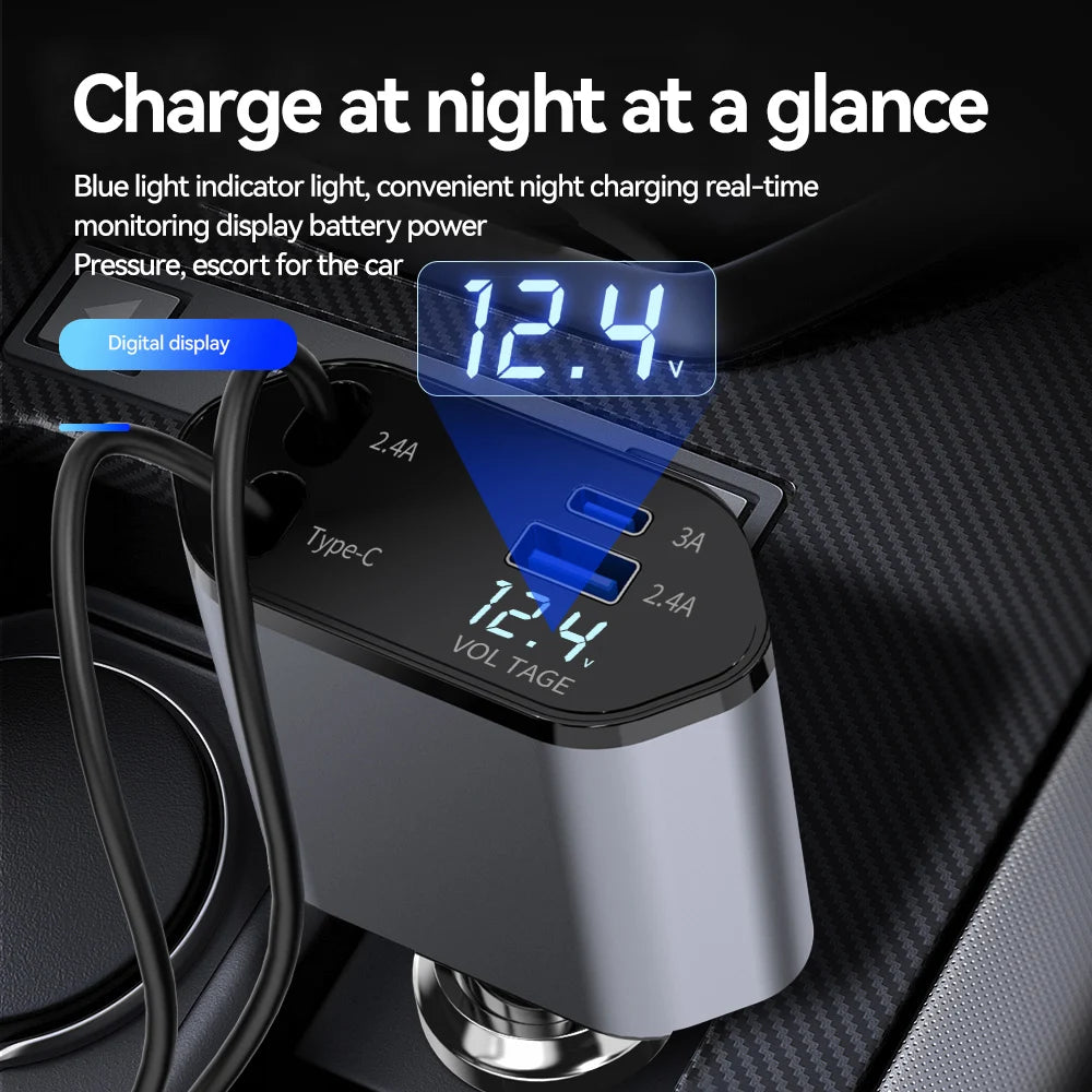 120W 4 in 1 Car Charger USB Type C Fast Charger