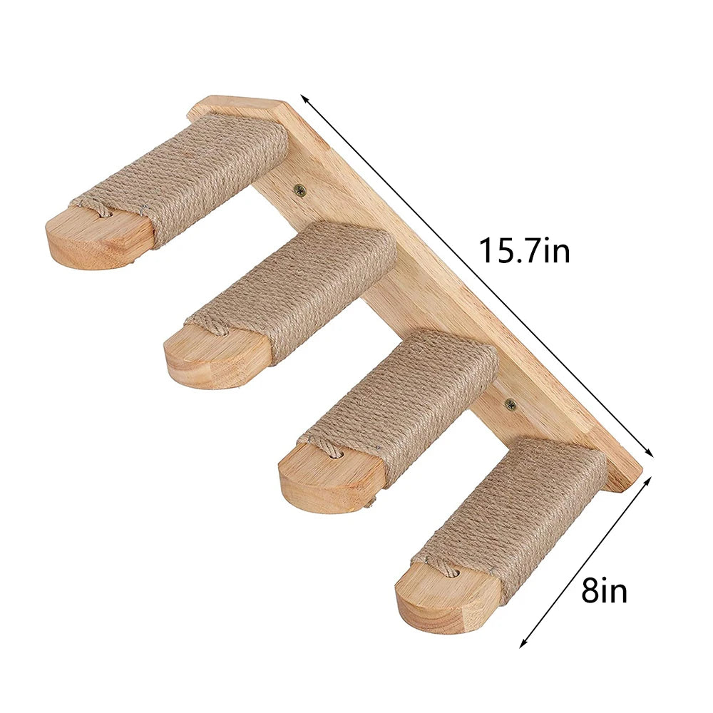 Wall Mounted Cat Climbing Shelf / Stairway With Sisal Scratching Post
