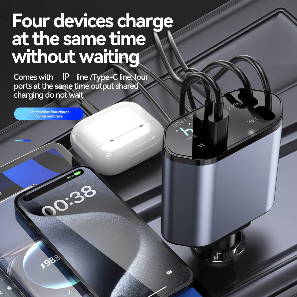 120W 4 in 1 Car Charger USB Type C Fast Charger