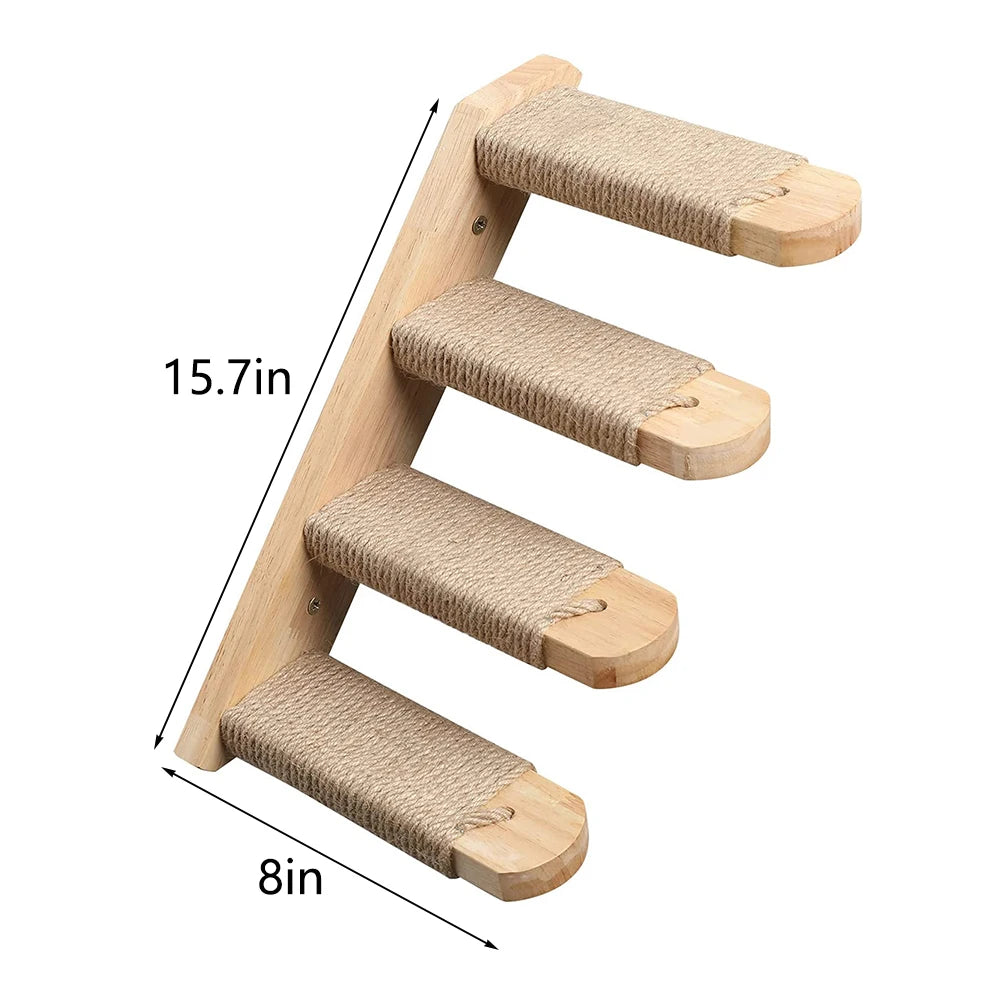 Wall Mounted Cat Climbing Shelf / Stairway With Sisal Scratching Post
