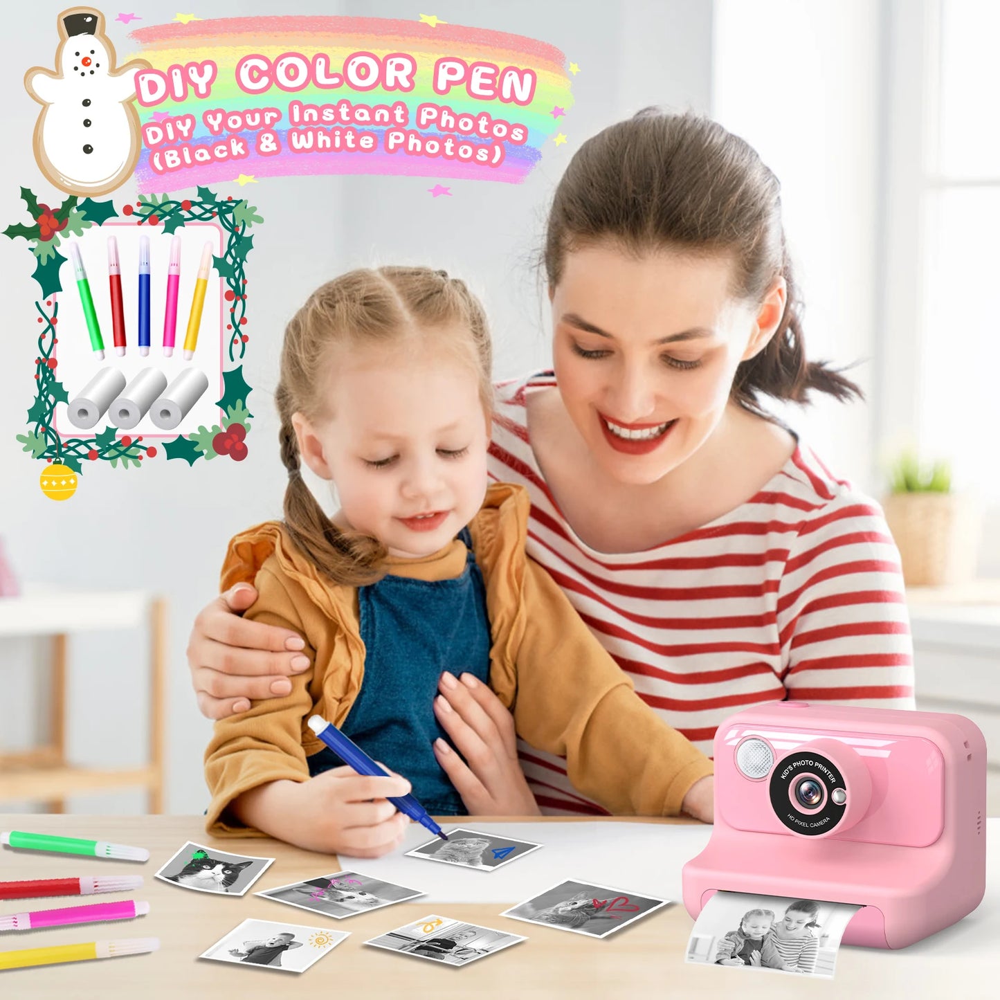 Kids Instant Print Camera - 2.4 Inch Mini Digital Camera 1080P HD
