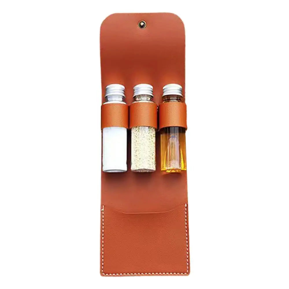 Portable Outdoor BBQ Picnic Kit - With Leather Storage Bag & Seasoning Spices