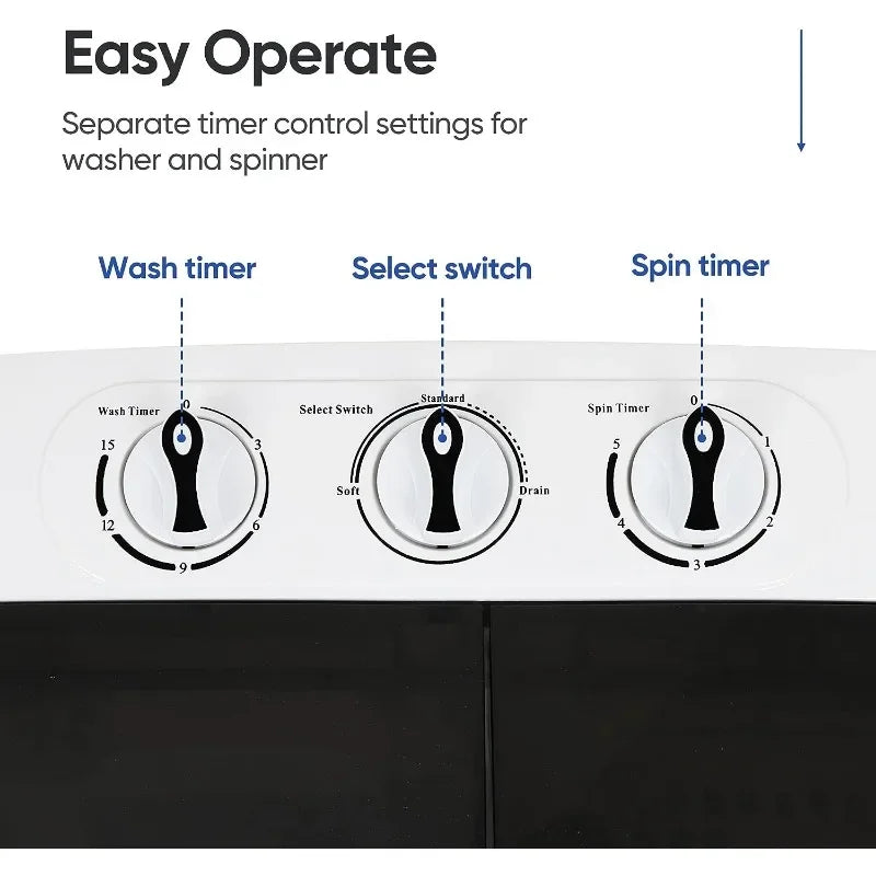 Portable Mini Washing Machine - Twin Tub, 13lbs Capacity with Spin Dryer