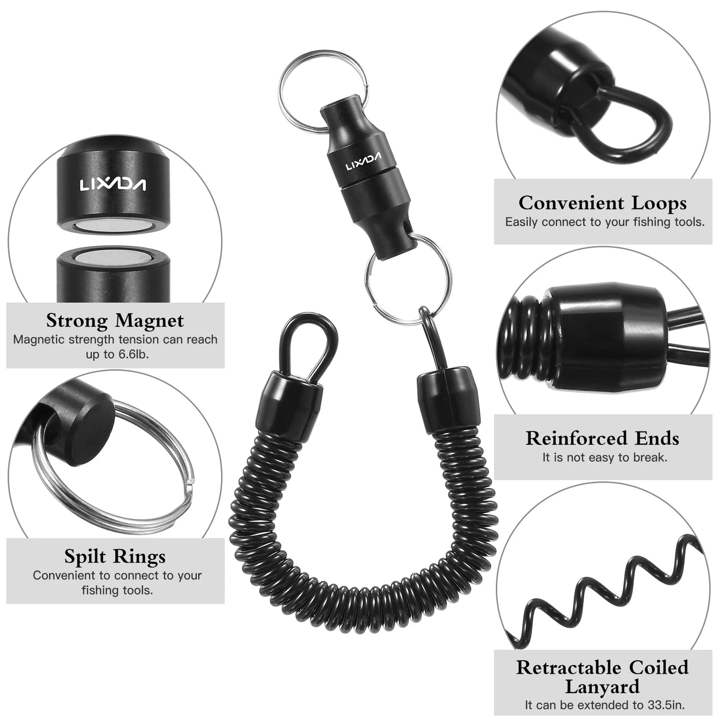 Fly Fishing Net Release Clip - Magnetic with Coiled Lanyard