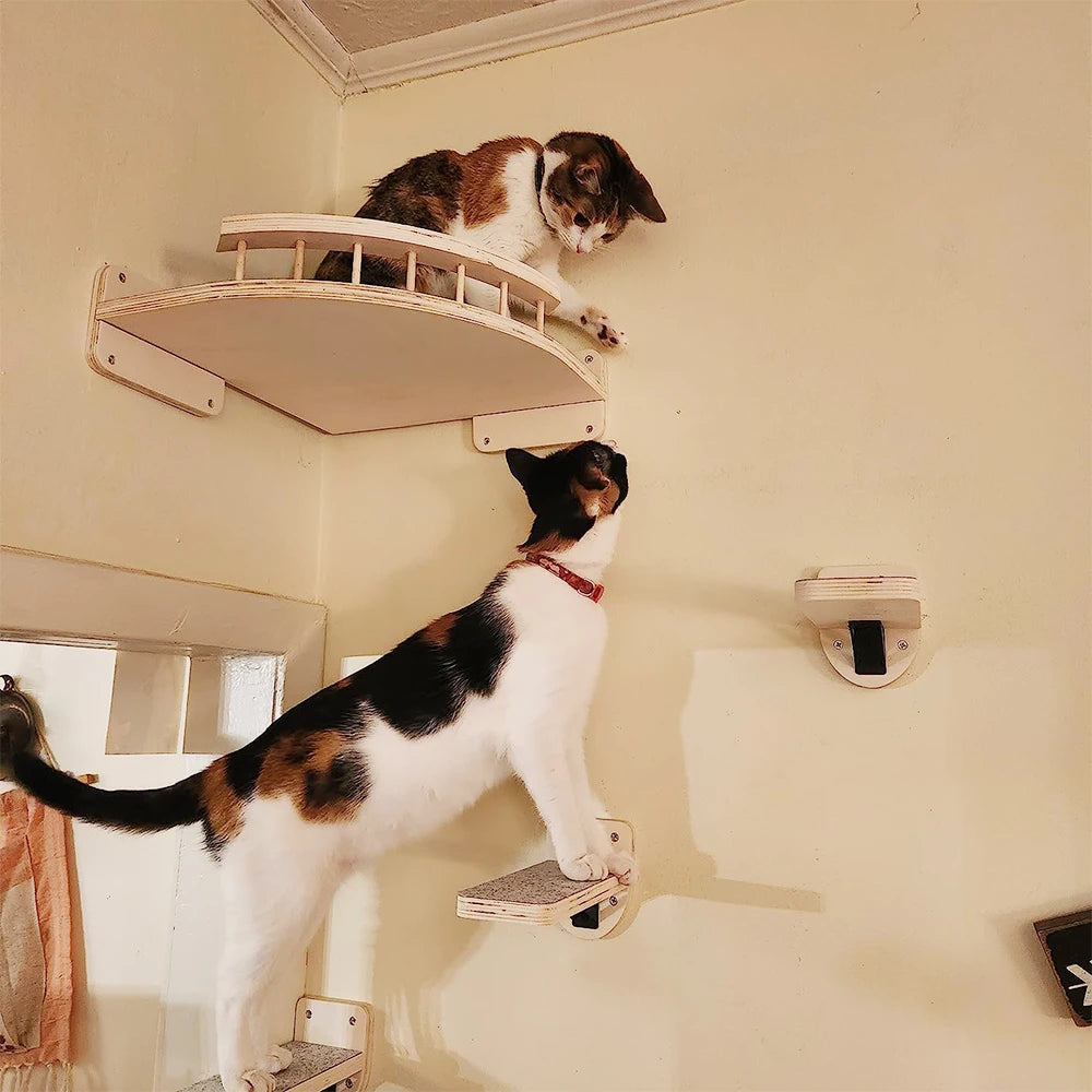 Wall Mounted Cat Climbing Shelf / Stairway With Sisal Scratching Post