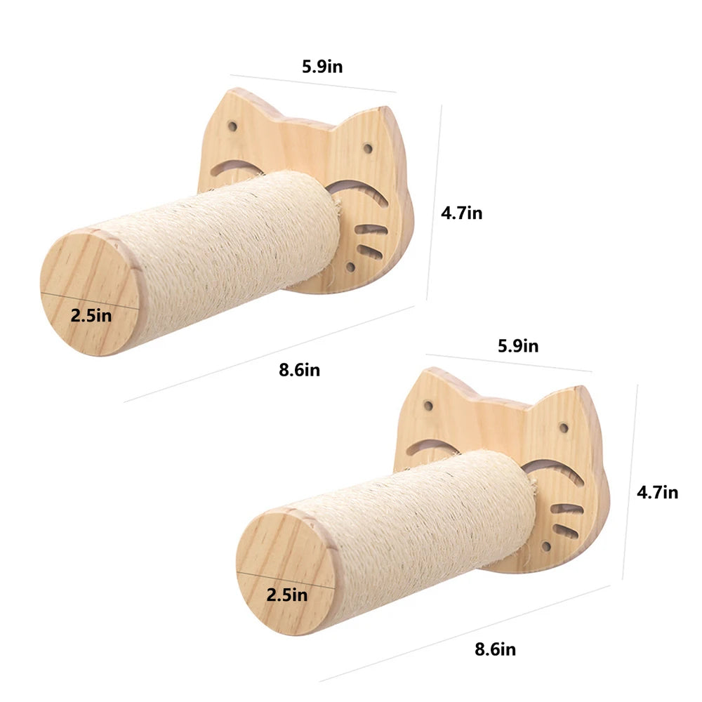 Wall Mounted Cat Climbing Shelf / Stairway With Sisal Scratching Post
