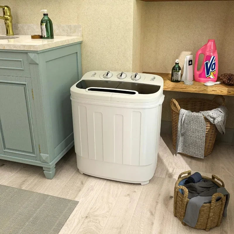 Portable Mini Washing Machine - Twin Tub, 13lbs Capacity with Spin Dryer