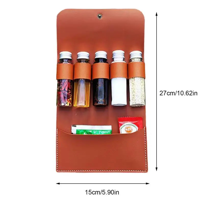 Portable Outdoor BBQ Picnic Kit - With Leather Storage Bag & Seasoning Spices