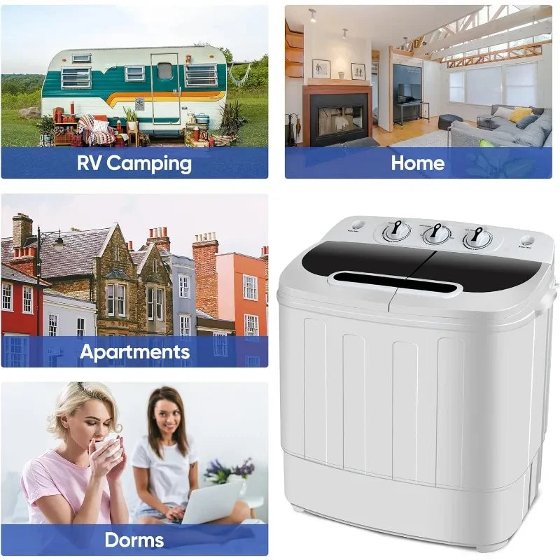 Portable Mini Washing Machine - Twin Tub, 13lbs Capacity with Spin Dryer