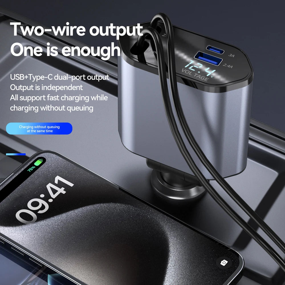 120W 4 in 1 Car Charger USB Type C Fast Charger